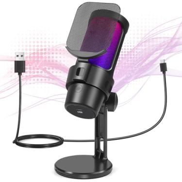 Imagem de Kerdele Microfone RGB Condensador, Microfone de Mesa, Microfone de Mesa para PC, Microfone Gamer, Microfone Condensador USB, Microfone para Laptop de Mesa de Gravação de Jogos para PC