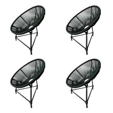 Imagem de Kit 4 Cadeiras Acapulco Corda Náutica Base Em Alumínio Preto-verde Musgo - Cor: Verde