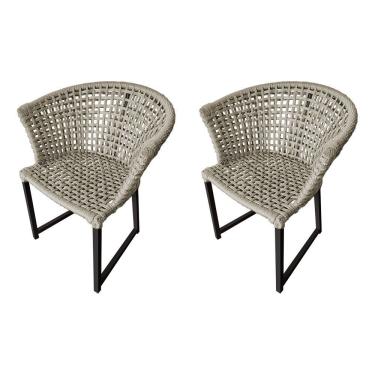 Imagem de Kit 2 Cadeiras Salinas Corda Náutica Base Em Alumínio Preto-areia - Cor: Bege