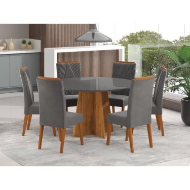 Imagem de Mesa De Jantar Redonda Vitara Com 6 Cadeiras Vegas Mel-grafite