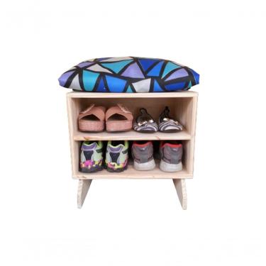 Imagem de Sapateira Madeira Puff Abstrato Azul