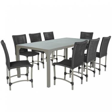 Imagem de 8 Cadeiras Corda E Mesa Tampo Retangular Alumínio Cozinha Preto