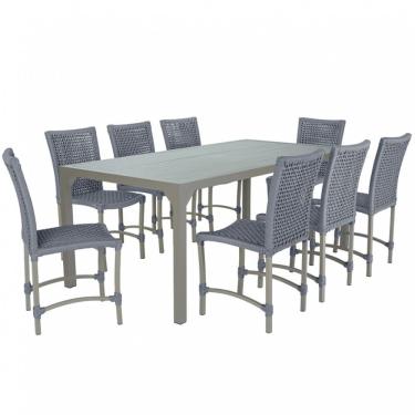 Imagem de 8 Cadeiras Corda E Mesa Tampo Retangular Alumínio Cozinha Prata