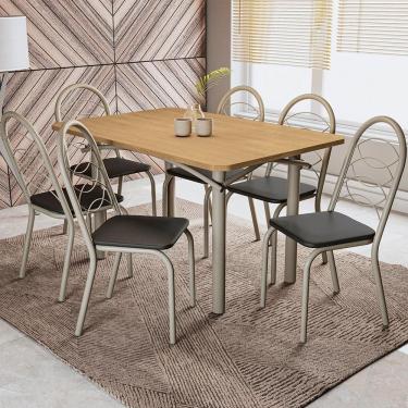 Imagem de Mesa De Jantar Retangular Kappesberg Salvador Com 6 Cadeiras Nickel, Freijó E Preto