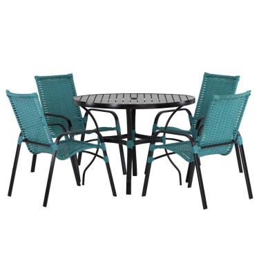 Imagem de 4 Cadeiras E Mesa Tampo Ripado área Jardim Varanda Piscina Azul Turquia