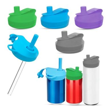 Imagem de Pacote com 4 tampas de lata de refrigerante com canudo, canudos de silicone reutilizáveis, tampas à prova de derramamento para latas, tampas de latas para bebidas para refrigerante, coca, cerveja