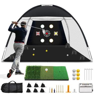Imagem de Rede de golfe DABIGE de 10 x 7 pés com tapete tri-turf, bola, camiseta