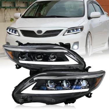 Imagem de Faróis para Toyota Corolla 2011 2012 2013 compatível com Corolla L/LE/S/CE/XLE/XRS/Base 2011-2013 com DRL sequencial sequencial de seta motorista e lâmpada frontal do lado do passageiro (1 par)
