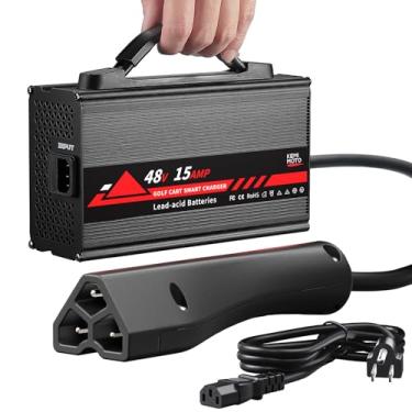 Imagem de KEMIMOTO Carregador De Carrinho Golfe 48 V Para Ezgo Rxv/Txt, Bateria 15 A, Proteção Contra Sobrecarga, Entrada Completa 4 A 6 Horas, Carga Lenta, 16 Pés, Plugue Triangular 3 Pinos, Chumbo-Ácido