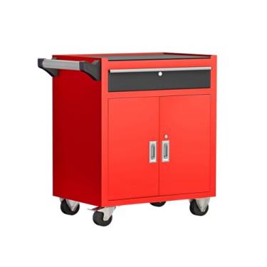 Imagem de Caixa de Ferramentas Armário de ferramentas móvel resistente - Carrinho de ferramentas de aço industrial com rodas e 1 gaveta para oficina e reparo Caixa de Ferramentas(Red)