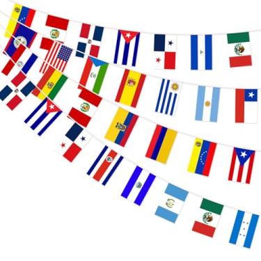 Imagem de AhfuLife Bandeira de 23 bandeiras de países de língua espanhola, cordão mundial de bandeiras para decorações do mês da herança hispânica, bandeira dupla face para decoração de festa de jardim de bar