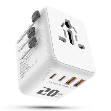 Imagem de Fuiyoh Adaptador De Viagem Gan Ultracompacto, Conversor Energia Universal Carregamento Rápido 20 W, Internacional 5 Em 1 Com Usb-C E Usb-A Duplos Para Mais 200 Países (Branco)