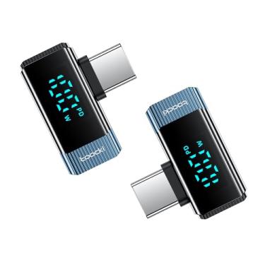 Imagem de toocki Adaptador Usb C De Ângulo Reto, Pacote Com 2 Adaptadores Extensão Fêmea Para Macho 100 W, Testador Medidor Energia Display Led Ipad, Iphone 16, 15 Pro Max, Macbook, Laptop E Todos Os Cabos (A