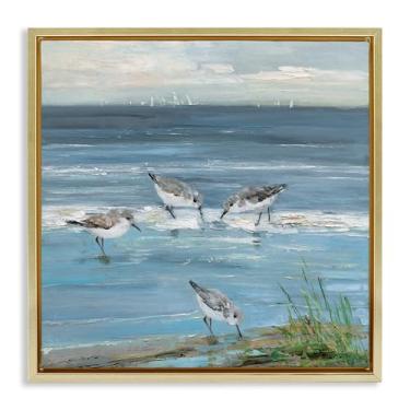 Imagem de Stupell Industries Design de arte de parede em tela flutuante em ouro relaxado Sandpipers on Shore por Sally Swatland, 25 x 25