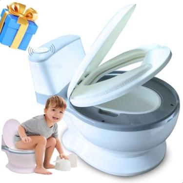 Imagem de Pinico Troninho Infantil Com Som de Descarga Assento Acolchoado Removível Base Antiderrapante Reservatório Removível Suporta Até 32kg Para Desfralde Seguro Criança Bebê 1 2 3 Anos (Cinza)