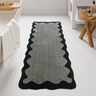 Imagem de Uphome Tapete de corredor de banheiro, 61 x 152 cm, grande, cinza, preto, absorvente, antiderrapante, lavável, tapete de banho de microfibra de pelúcia irregular com recorte macio para chão, banheira