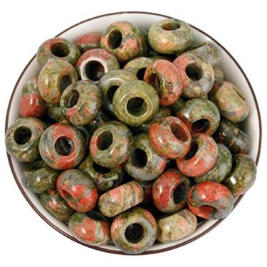 Imagem de Nupuyai — Contas largas de pedra grande para fabricação de joias, pacote com 30, contas europeias de rondelle polidas para berloques, Unakite Gem, 6x12(mm), 30