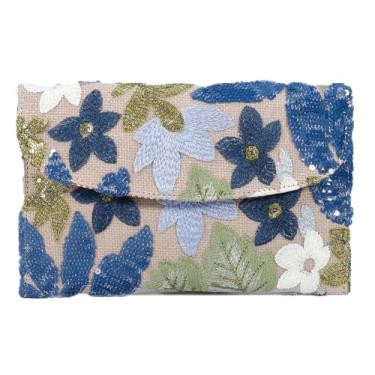 Imagem de Bolsa de mão feminina bordada floral com lantejoulas para noite bolsa de mão fofa para noite festa de formatura casamento 2025, Azul claro, One Size