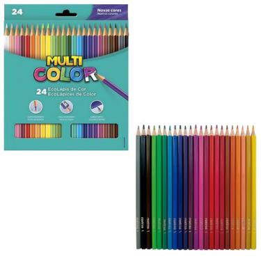 Imagem de Lápis De Cor Multicolor 24 Cores Para Colorir Desenhos Escolar