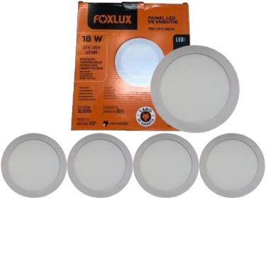 Imagem de Kit 5 Painel Led 22,1x22,1 Redondo Branco Embutir 18w 4000k Foxlux