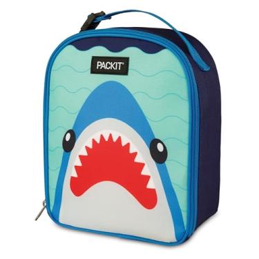 Imagem de PackIt® Lancheira congelável, Shark Attack, construída com tecnologia ECOFREEZE®, dobrável, reutilizável, fecho de zíper com alça de fivela, perfeita para manter almoços frescos