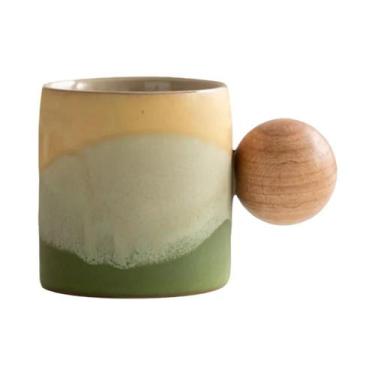 Imagem de Caneca De Café De Cerâmica Feita À Mão 70ML Com Cabo De Madeira Segura