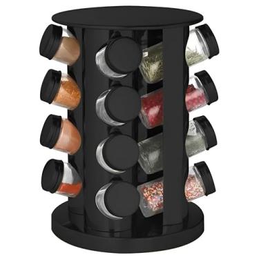 Imagem de Conjunto de Porta Condimentos, 5 Potes de Vidro com Tampa Giratória, Suporte Vertical em Ferro Preto, 40cm