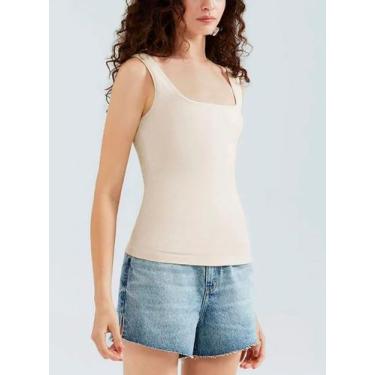 Imagem de Blusa Regata Hering 4ALF Feminina Decote Quadrado Canelada Algodão T. 