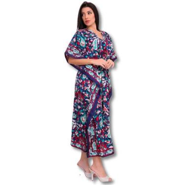 Imagem de Vestido longo feminino Kaftan Manga Morcego estampado Moda - Emporio S