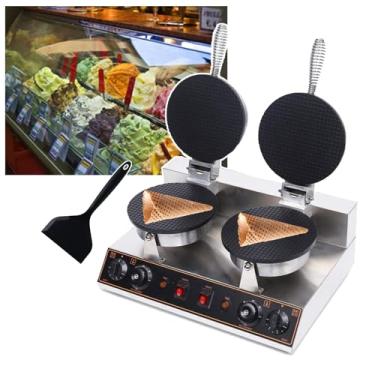 Imagem de CNAOHGHN MáQuina De Casquinha Crocante Com Aquecimento De Dupla Face de 1200 W com placas de aquecimento antiaderentes, temperatura de 50-250 °C e tempo de 0 a 5 minutos ajustáveis