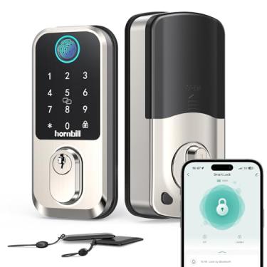 Imagem de Fechadura inteligente WiFi, entrada sem chave: fechadura inteligente 9 em 1 para porta da frente, trava de fechadura inteligente, desbloqueio de impressão digital com código de teclado eletrônico,