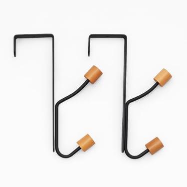 Imagem de Kit de Cabide com Gancho para Porta sem Furar 2 Unidades - Pendurador de Metal com Ponteiras de Madeira - Organizador para Roupas, Toalhas e Acessórios - Design Moderno e Resistente