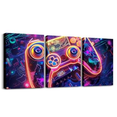 Imagem de Feelyou Arte de parede em tela gamer infantil para sala de estar, quarto, galáxia, decoração de parede para meninos e meninas, console de jogos moderno, pintura de parede, pôsteres, gamepad, casa de