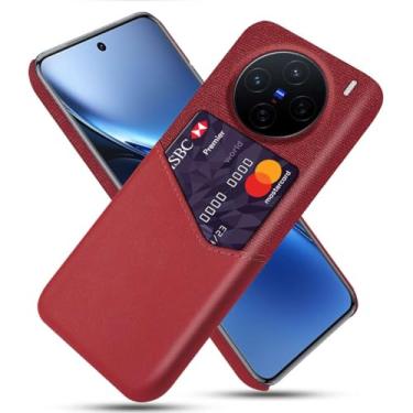 Imagem de Capa para Vivo X200 5G,Anti-deslizamento,Proteção contra quedas de 360°,Resistência à impressão digital,Tela e caso de couro PU com 1 slot de cartão atrás-Red