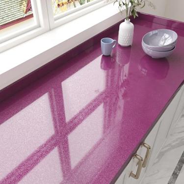 Imagem de EPPKILY Papel de contato roxo brilhante para bancadas, papel de parede roxo brilhante autoadesivo de contato com glitter, papel de parede impermeável para armários de bancada, cozinha, filme de vinil