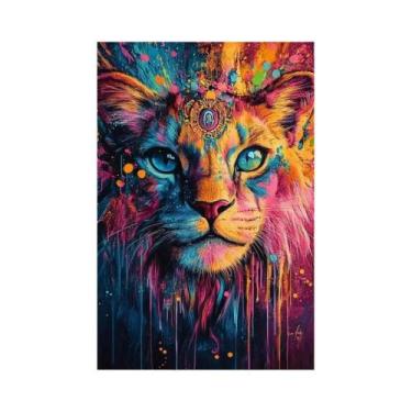 Imagem de Colorido Abstrato Animal Leão Gato Graffiti Arte Pintura Em Tela Carta