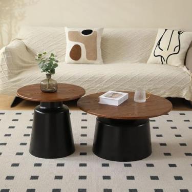 Imagem de Mesas De Centro Redondas Para Sala De Estar Conjunto De Mesa De Centro De Madeira Moderna Mesa De Centro Pequena Móveis Para Casa Mesas De Chá Mesa Baixa Para Sala De Jantar Casa, Black Beige