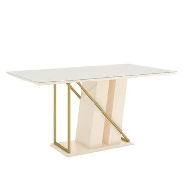 Imagem de Mesa de Jantar Andy 160 cm Canto Reto com Vidro Off White  Henn