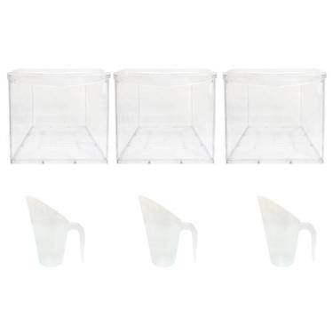 Imagem de Kit 3 Potes Acrílico Quadrado c/ Tampa 24l + 3 Conchas 600ml - Ex Pote