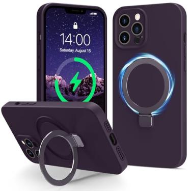 Imagem de Vanxiliiy Compatível com iPhone 12 Pro Max, capa fina de silicone líquido com proteção total da câmera, adequada para iPhone 12 Pro Max, compatível com suporte magnético MagSafe Ring, roxo