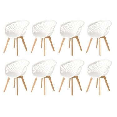 Imagem de Kit 8 Cadeiras Web Wood Ergonômica Cozinha Moderna Lamobilia Branco