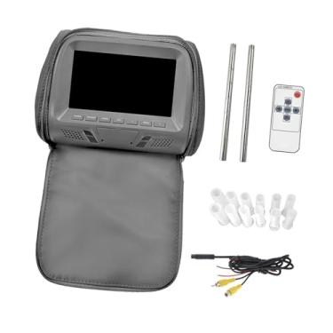 Imagem de KiBcsLic de encosto de cabeça de carro com tela de 7 polegadas, de travesseiro automotivo preto, menu multilíngue, DC12V, display portátil de, Cinza com Zíper