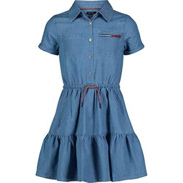 Imagem de Tommy Hilfiger Vestido jeans para meninas, vestido de camisa leve com gola e cordão na cintura, Lavagem Highline, 3 Anos