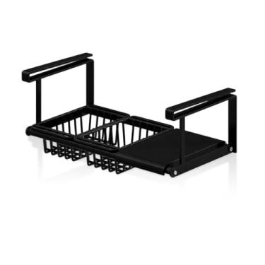 Imagem de Cesta expansível para pendurar embaixo da prateleira, organizador sob o armário, organizador de armário, cesta extensível para cozinha, quarto, classe de armário (preto, 1 prateleira + 2 cestas)