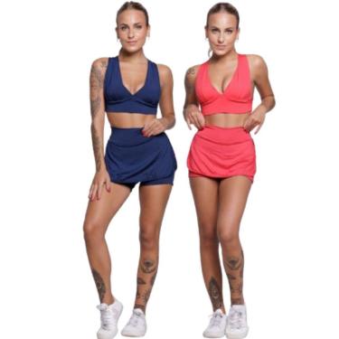 Imagem de KIT 2 Conjunto Top Bojo e Short Saia Serra e Mar Roupas para Academia Treino Moda Fitness-Feminino