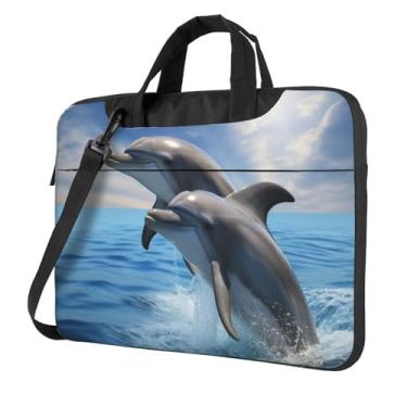 Imagem de Capa protetora para notebook Two Dolphins à prova de choque bolsa portátil para laptop à prova d'água para homens e mulheres, Preto, 13 inch