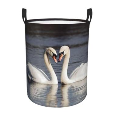 Imagem de Cesto romântico de cisne branco dobrável à prova d'água cesto de armazenamento de roupas com alças pano oxford organizador de brinquedos cesta para banheiro, lavanderia, quarto, pequeno