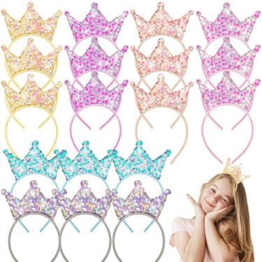 Imagem de LSGYPAQ Pacote com 18 faixas de cabeça com coroas de princesa, glitter, coroa, lembrancinhas, festa de aniversário de princesa