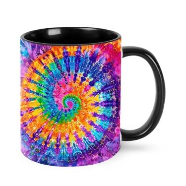 Imagem de opshksog Caneca de café tie dye 325 ml, xícara de chá de cerâmica com alça, canecas engraçadas de porcelana para mulheres, lavável na lava-louças e no micro-ondas