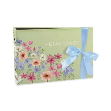Imagem de Álbum de fotos Ical, encadernação tradicional, para 60 fotos 10x15cm - horizontal - envelope plástico preto - linha Gift - modelo floral suave - felicidade - 327